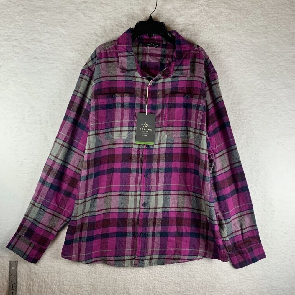 Alpine Design Flannel Shirt‎ Mens XL Pink Plaid Cotton Collared Long Sleeve 7022